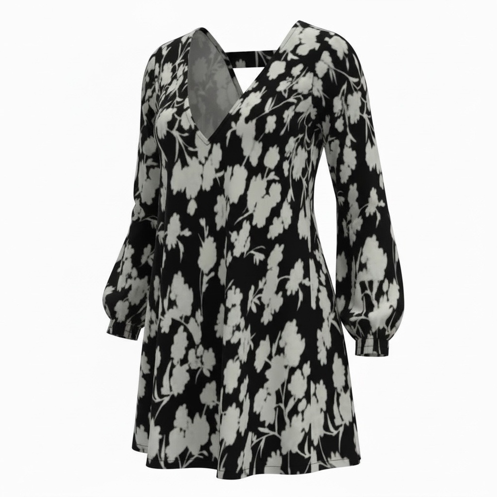 Robbie Bee Black and White Floral V-Neck Top